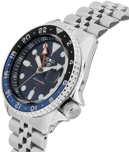 Seiko SSK003 Automatic Watch for Men - 5 -Sports - Blue Dial with Date Calendar and Luminous Hands & Markers and Black & Blue GMT Bezel, 100m Water-Resistant