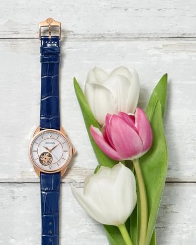 Bulova Sutton Classic Mother-of-Pearl Dial Blue Leather Strap Watch 34mm - 97L180