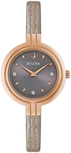 Bulova RhapsodyQuartz Ladies Watch, Stainless Steel with Taupe Leather StrapDiamond , Rose Gold-Tone (Model: 97P143)