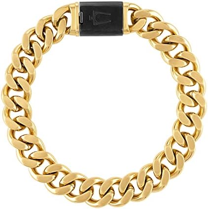 Bulova Men's Jewelry Classic Gold Tone Curb Chain Bracelet, Stainless Steel 13MM Bracelet, 8.5