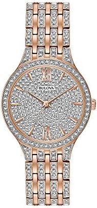 Bulova Ladies' Crystal Phantom Rose Gold Tone Stainless Steel 2-Hand Quartz Watch, 440 Crystals and Pave Dial Style: 98L235
