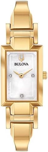 Bulova Ladies' Classic Diamond Dial Quartz Stainless Steel Watch, Rectangle, Mother-of-Pearl