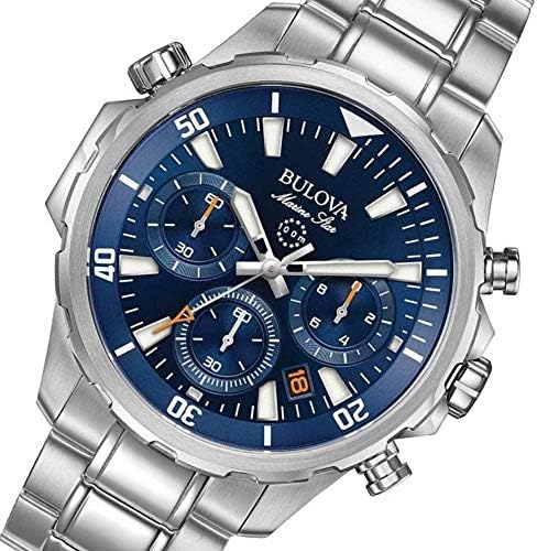Bulova Men's Marine Star Series B Stainless Steel 6-Hand Chronograph Quartz Watch, Blue Dial Style: 96B256