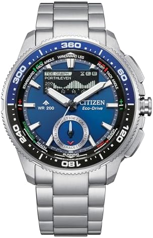 CITIZEN Men's Eco-Drive WaveTracker: 42mm Silver-Tone Stainless Steel Case with a Blue Sunray Dial & MIP LCD Display (Style: JV3006-50L)