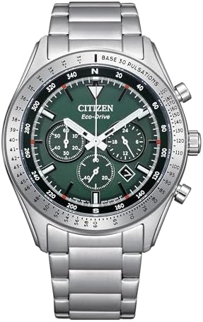 Citizen Men's Eco-Drive Weekender Sport Casual, Silver-Tone Stainless Steel Bracelet Watch, Chronograph, Green Dial (Model: CA4600-89X)