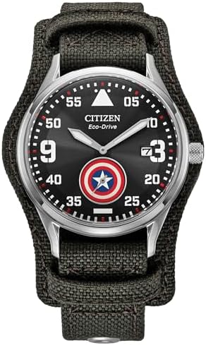 Citizen Men's Eco-Drive Marvel, Captain America Dark Gray Stainless Steel Nylon Strap Watch (BV1140-00W)