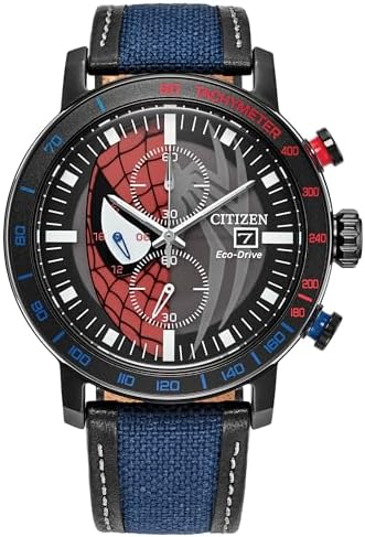 CITIZEN Men's Eco-Drive Spider-Man Double Vision, Black IP Stainless Steel Case Watch (Model: CA0855-47W)