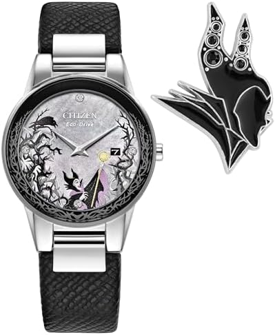 Citizen Women's Eco Drive Maleficent's Charm Box Set, Disney Villains, Stainless Steel, Black Leather Strap Watch (GA1080-41Y)