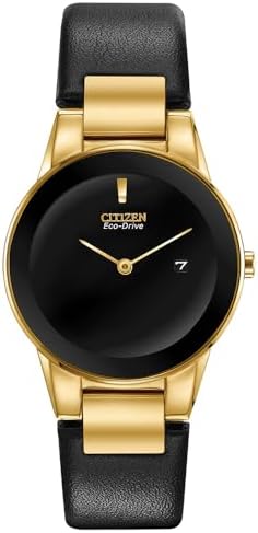 CITIZEN Ladies Eco-Drive Modern Axiom Watch, Black Leather Strap, Black Dial, 2 Hand, Date (Model: GA1052-04E)