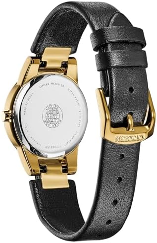 CITIZEN Ladies Eco-Drive Modern Axiom Watch, Black Leather Strap, Black Dial, 2 Hand, Date (Model: GA1052-04E)