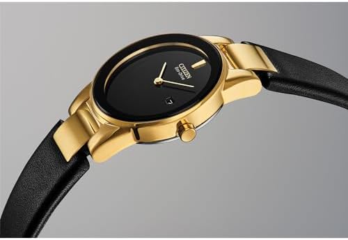 CITIZEN Ladies Eco-Drive Modern Axiom Watch, Black Leather Strap, Black Dial, 2 Hand, Date (Model: GA1052-04E)