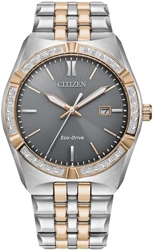 Citizen Men's Eco-Drive Corso Diamond Bezel Watch, Two-Tone Stainless Steel Bracelet Watch, 3 Hand, Date