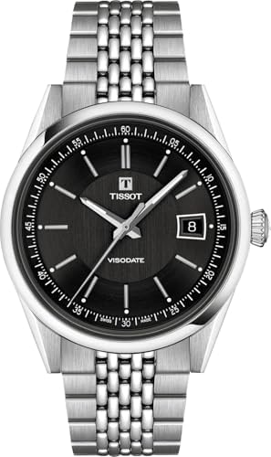 Tissot Visodate 39mm, Swiss Automatic Watch for Men and Women, Stainless Steel Case, Black Dial, T1574071105100