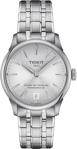 Tissot Womens Tissot Chemin des Tourelles Powermatic 80 34 mm 316L Stainless Steel case Automatic Watches, Grey, Stainless Steel, 18 (T1392071103100)