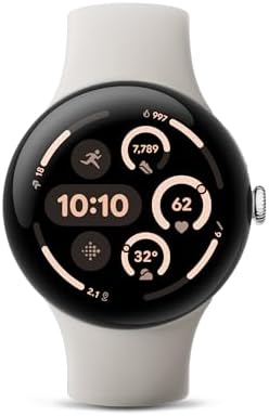 Google Pixel Watch 3 (45mm) 2024 Model Android Smartwatch, Heart Rate Tracking, Fitbit Advanced Running, Fitness Insights, 24-Hour Battery Polished Silver Aluminum Case Porcelain Band Wi-Fi (Renewed)
