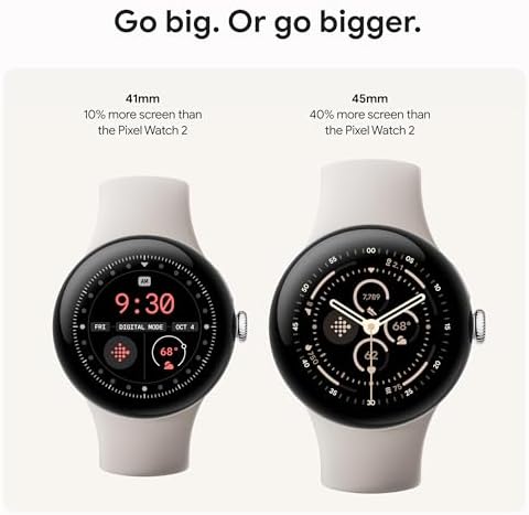 Google Pixel Watch 3 (45mm) 2024 Model - Android Smartwatch, Heart Rate Tracking, Fitbit Advanced Running, Fitness Insights, 24-Hour Battery - Matte Hazel Aluminum Case - Hazel Band - Wi-Fi