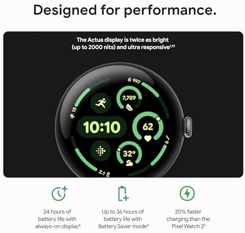 Google Pixel Watch 3 (45mm) 2024 Model - Android Smartwatch, Heart Rate Tracking, Fitbit Advanced Running, Fitness Insights, 24-Hour Battery - Matte Hazel Aluminum Case - Hazel Band - Wi-Fi