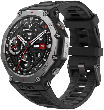 Amazfit Refurbished T-Rex 3 Rugged Military Smart Watch 48mm, GPS, Offline Maps, 100m Water-Resistant, Outdoor Fitness Smartwatch for Men, 170 Sport Modes, AI, Voice Control, Renewed (Black)