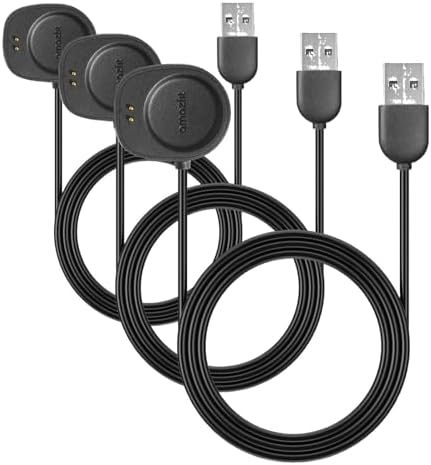 Amazfit Charger Cable Balance Smart Watch, Replacement Charging Cable, Official Accessory, Black (Pack of 3)