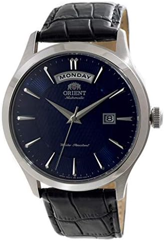 Orient Classic Mechanical Contemporary Wide Day Blue Dial Leather Watch EV0V003D