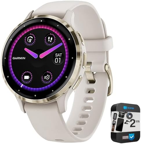Garmin Venu 3S Fitness GPS Smartwatch Gold Bezel w/Ivory Case (41mm) - Refurbished 010-N2785-04 Bundle with 2 YR CPS Enhanced Protection Pack