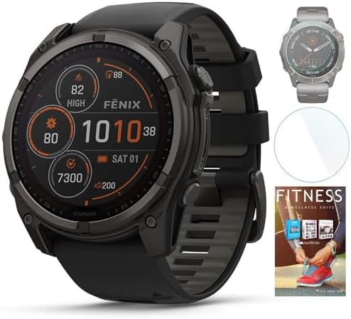 Garmin Fenix 8 51mm Solar Sapphire Multisport GPS Smartwatch, Carbon Gray DLC Titanium with Black/Pebble Gray, 010-02907-10 - Bundle w/Deco Essentials Screen Protector and Fitness and Wellness Suite