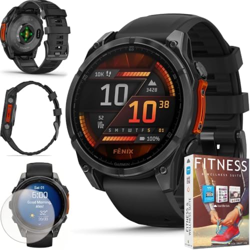 Garmin Fenix 8 51mm AMOLED Multisport GPS Smartwatch, Slate Gray with Black Silicone Band, 010-02905-00 - Bundle w/Deco Essentials Screen Protector and Fitness and Wellness Suite