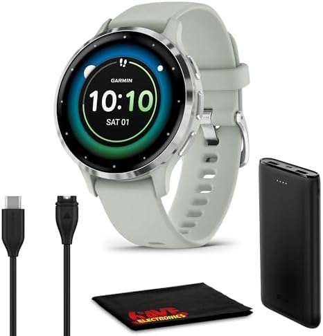 Garmin Venu 3S GPS Fitness Smartwatch AMOLED 41mm (Silver/Sage Gray) Bundle