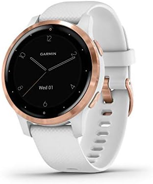 Garmin vivoactive 4S, Smaller-Sized GPS Smartwatch, Features Music, Body Energy Monitoring, Animated Workouts, Pulse Ox Sensors, Rose Gold with White Band