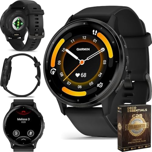 Garmin Venu 3, Running GPS Smartwatch, AMOLED Display, Advanced Health & Fitness, Up to 14 Days Battery, Slate with Black Silicone Band - Bundle w/Deco Essentials 26-Month CPS Plan