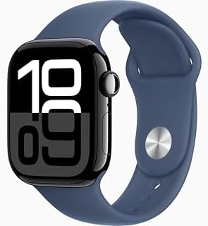 Apple Watch Series 10 [GPS, 46mm] - Jet Black Aluminum Case with Denim Sport Band, S/M (Renewed)