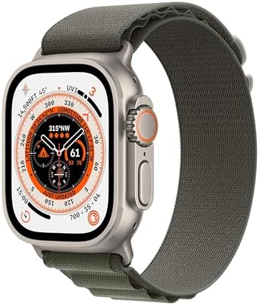 Apple Watch Ultra [GPS + Cellular 49mm] Titanium Case with Green Alpine Loop, Small (Renewed)