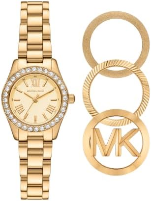 Michael Kors Lexington Three-Hand Gold-Tone Stainless Steel Women's Watch and Interchangeable Topring Set (Model: MK7659SET)