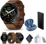 Garmin Venu 4, 45mm, Advanced Fitness and Multisport Tracker GPS Smartwatch, 1.4" AMOLED Display, Built-in Flashlight, 12 Days of Battery Life, Slate with Brown Leather Band