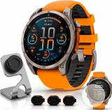 Garmin Fenix 8 47mm AMOLED Sapphire Multisport GPS Smartwatch, Titanium with Spark Orange Silicone Band, 010-02904-10 - Bundle w/Deco Essentials Charging Dock, Dust Cover and Screen Protector