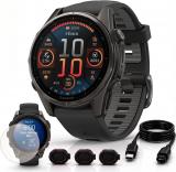 Garmin Fenix 8 47mm AMOLED Multisport GPS Smartwatch, Slate Gray with Black Silicone Band, 010-02904-00 - Bundle w/Deco Essentials Screen Protector, Dust Cover and USB-C Cable